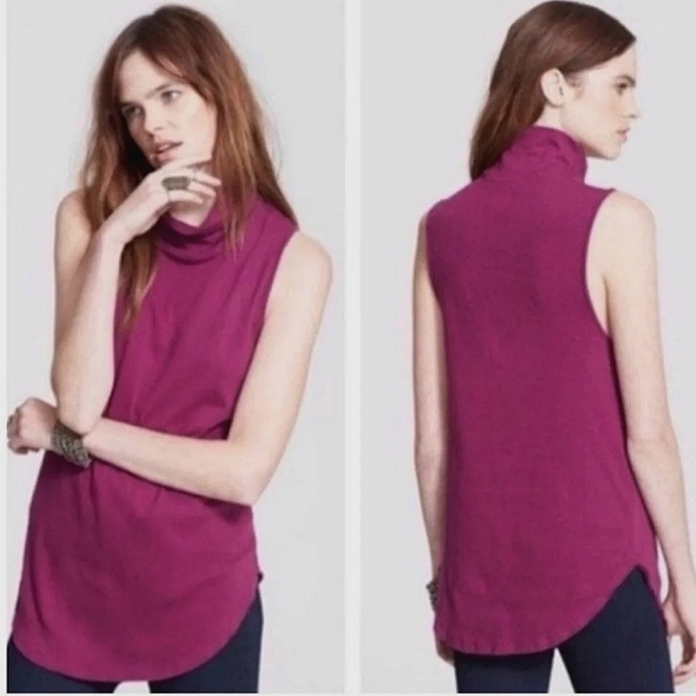 FREE PEOPLE LA Livin 90210 Muscle Tank Top Mock Neck Berry Plum Purple NWOT